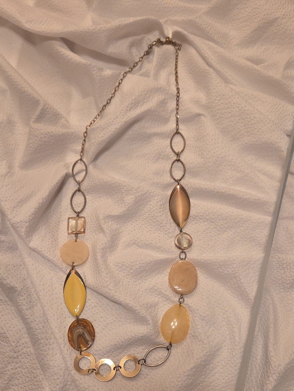 Gold-Tone Necklace with Yellow and Cream Resin Accents